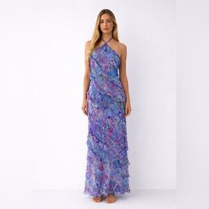 Zara Printed Ruffle Maxi Dress L
